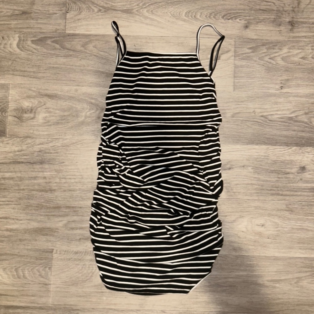 Maternity Form Fit Strapped Black and White Stripped Dress Size XXL